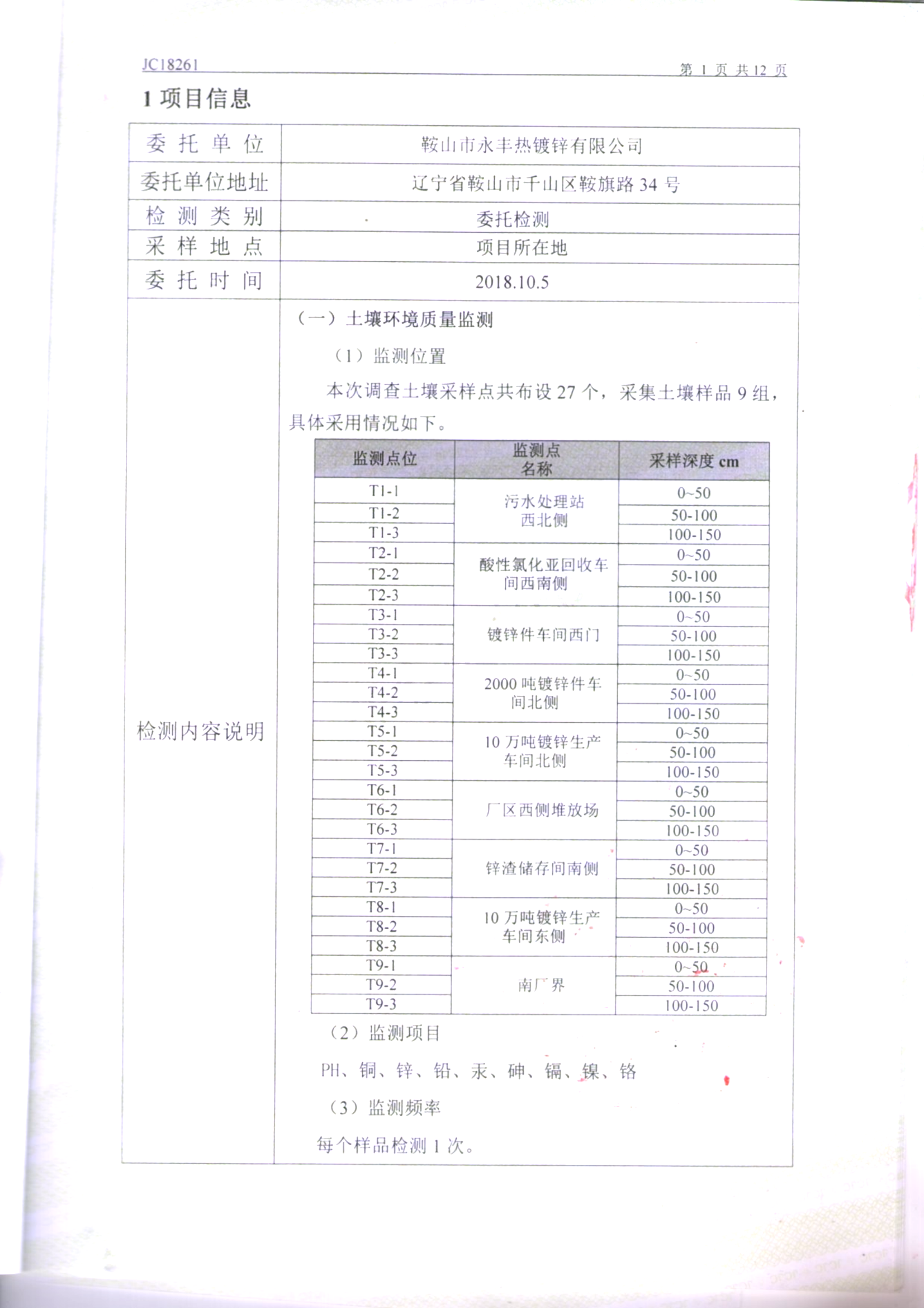 鞍山永豐土壤檢測(cè)報(bào)告